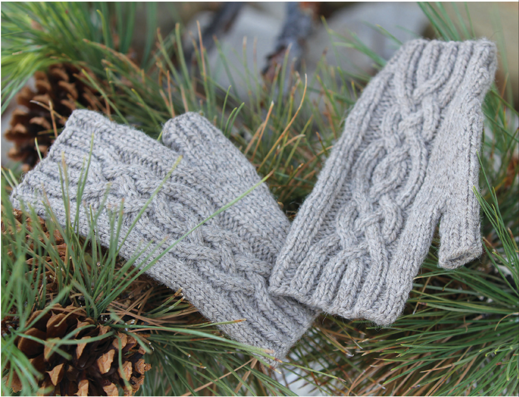 Braided Hand: Intermediate Knitting Pattern for Seamless Cabled Hand Warmers with Side Gusset Thumbs pattern preview