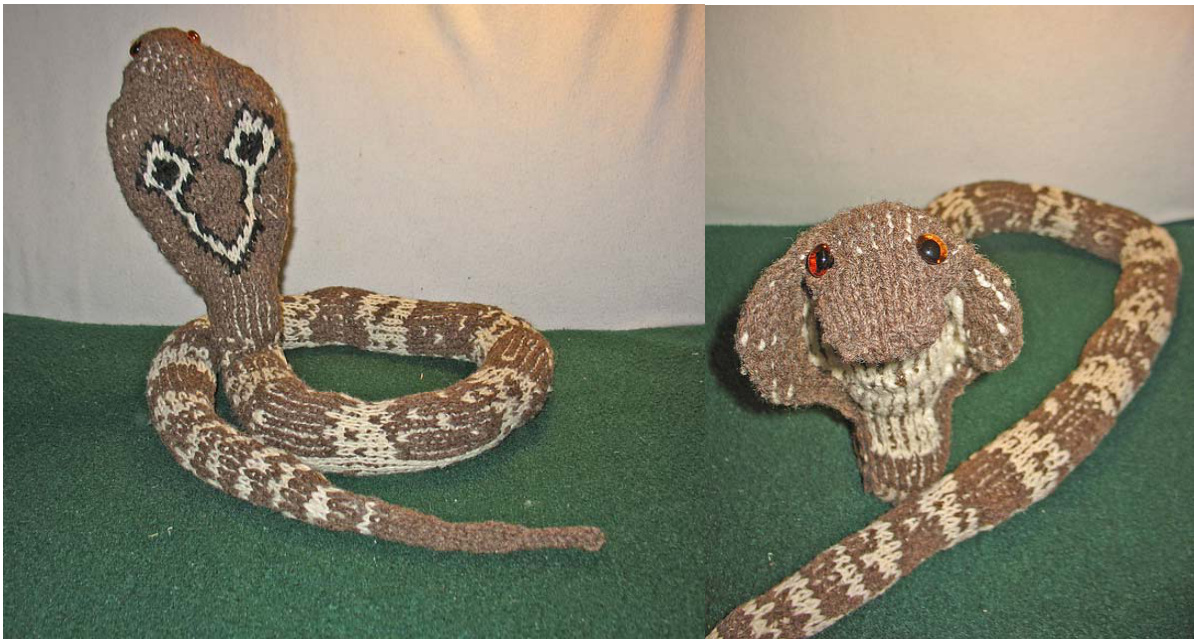 Knitting Pattern for a Spectacled Cobra (Naja naja) Toy using Magic Loop Method with DK Weight Yarn pattern preview