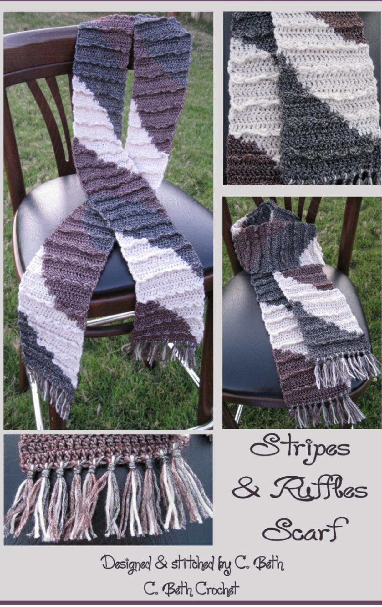 Rows of Ruffles Scarf Crochet Pattern by C. Beth - Detailed Instructions and Tassel Tutorial pattern preview