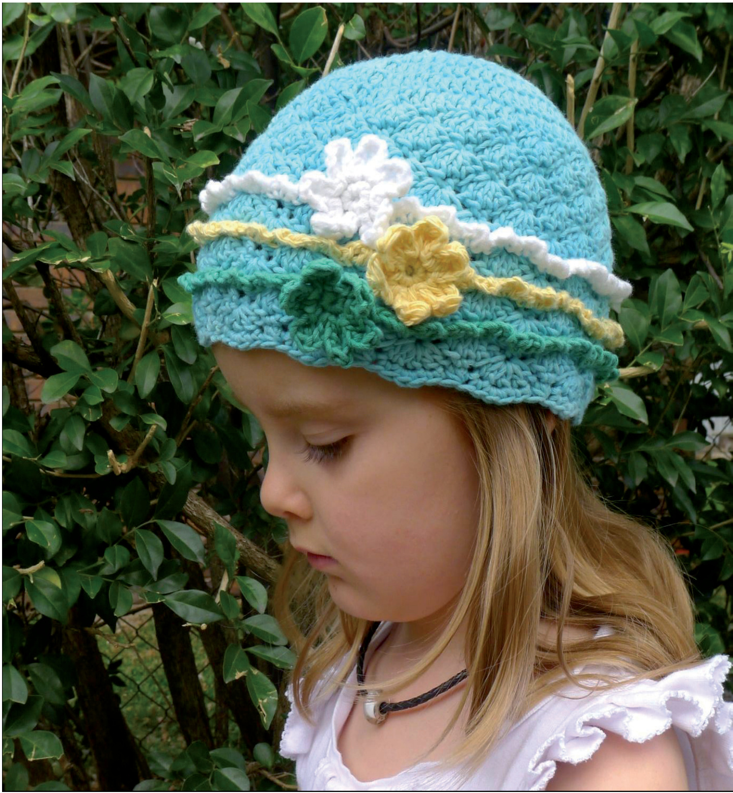 Gipsy Girl Crochet Beanie Pattern with Ruffles and Flowers - Easy Skill Level pattern preview