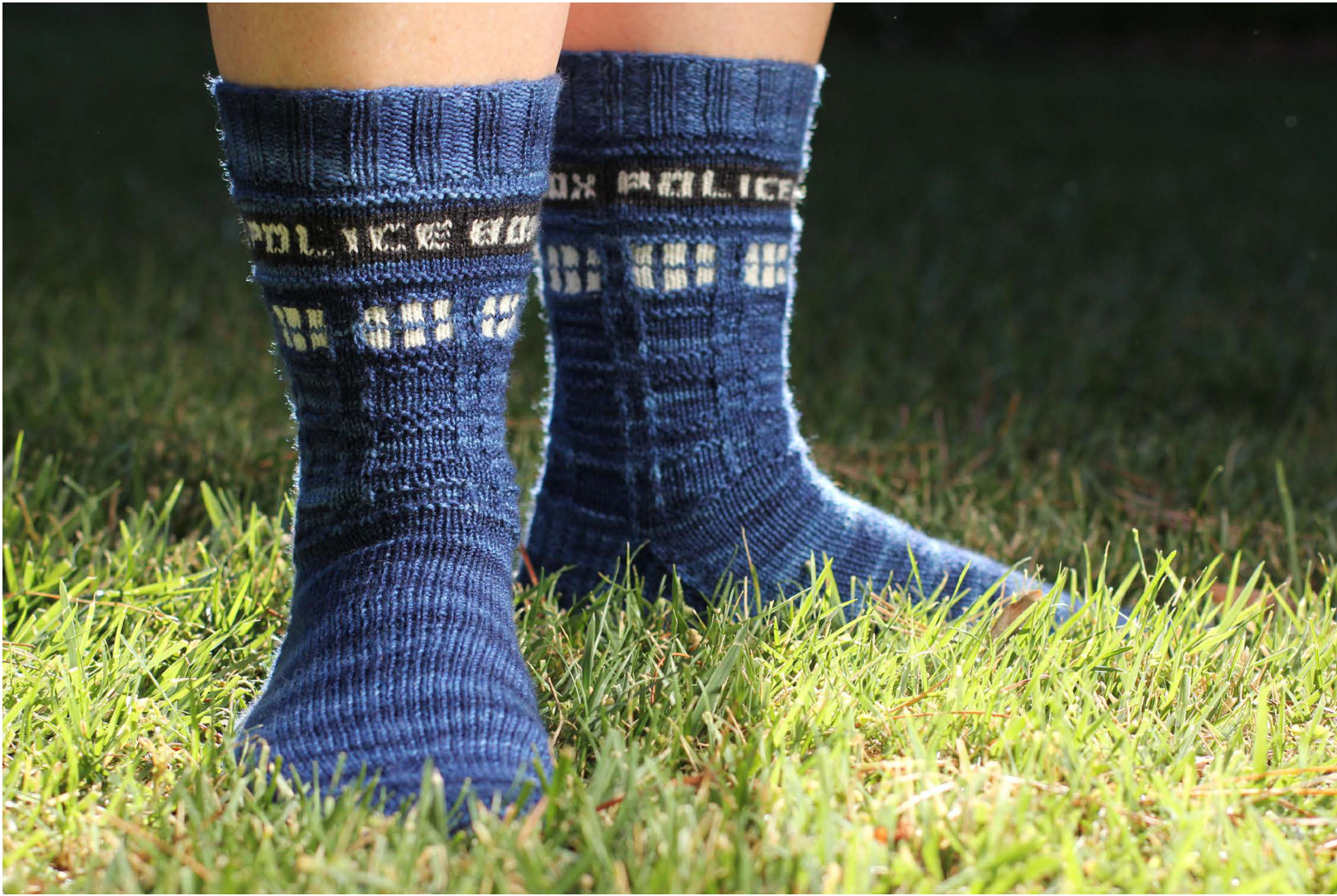 Police Box Sox: Top-Down Knitting Pattern with Time-Traveling Theme and Detailed Colorwork Charts pattern preview