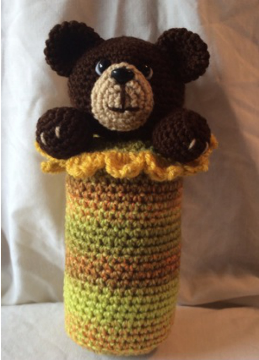 Crochet Pattern for Peek-A-Boo-Bear Snuggle Buddy with Detailed Instructions and Materials List pattern preview