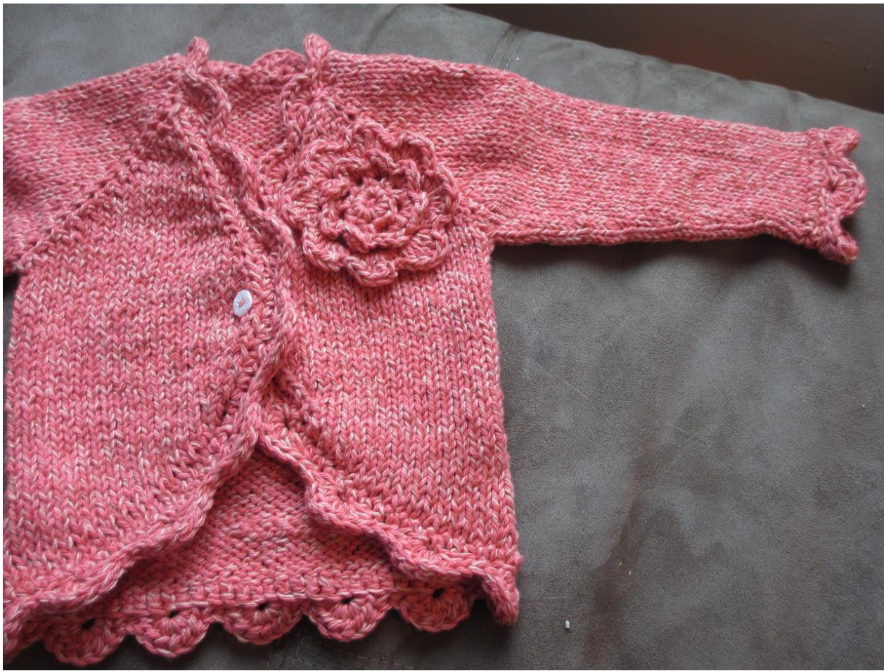 First Bloom Carodigan: A Top-Down Knitting Pattern for Children's Cardigans with Flowers pattern preview