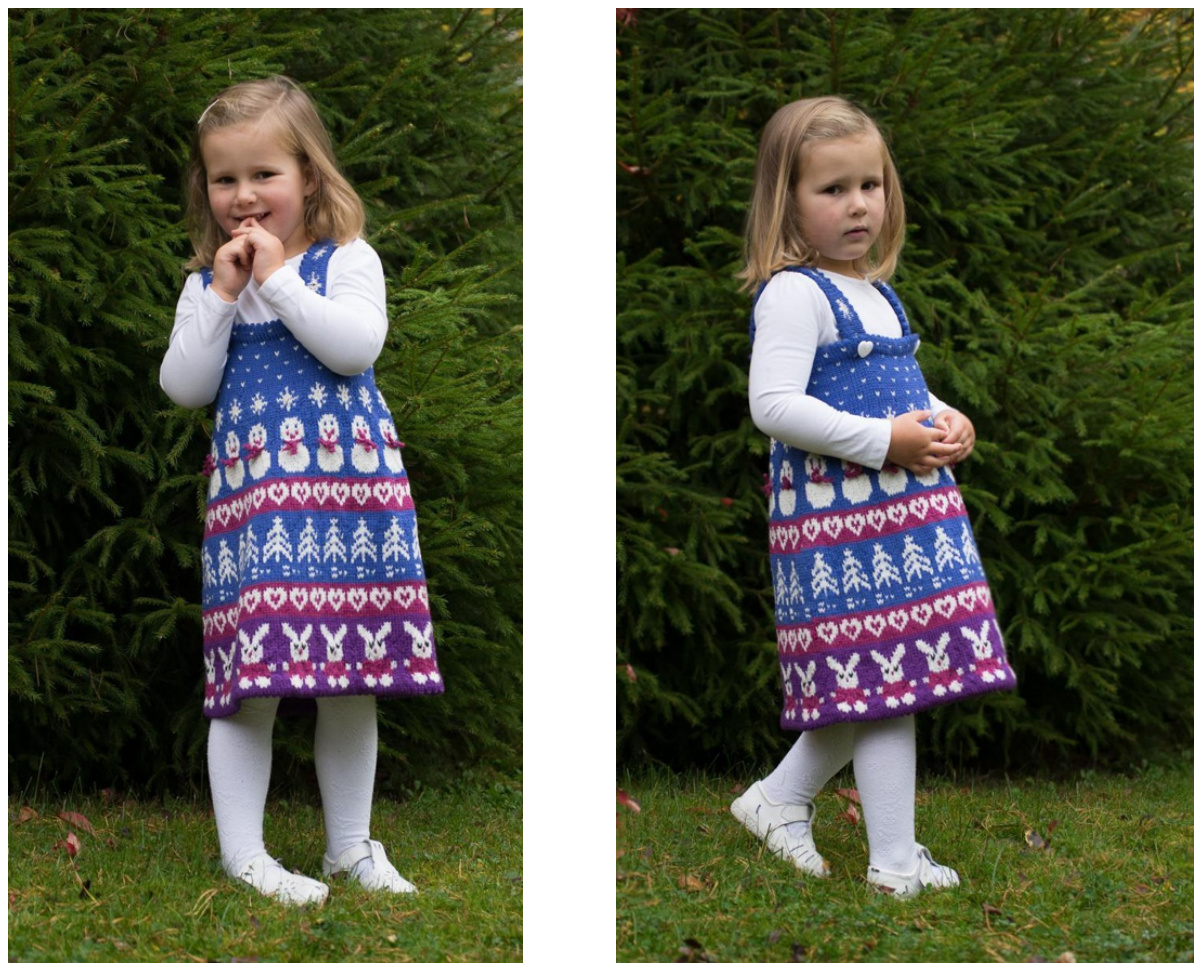 Knitting Pattern for a Festive Christmas Dress with Rabbits and Hearts for Girls Aged 2-6 Years pattern preview