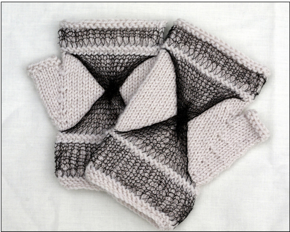 Chiaroscuro Fingerless Gloves Knitting Pattern by Uy Pixelated Mushroom pattern preview