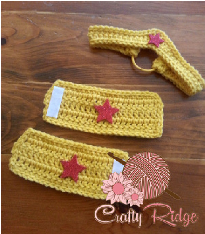 Wonder Woman Crown and Arm Braces Crochet Pattern for Toddlers - Crafty Ridge pattern preview