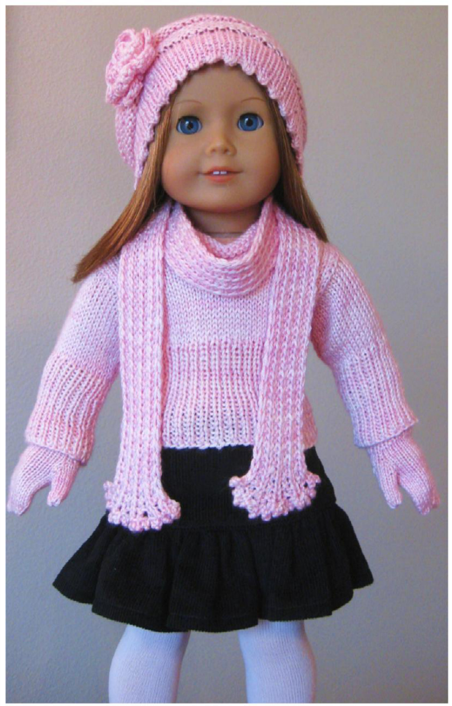 Cherry Blossom Special: Detailed Knitting Patterns for 18" American Girl Dolls - Mittens, Scarf, Hat, and Sweater pattern preview