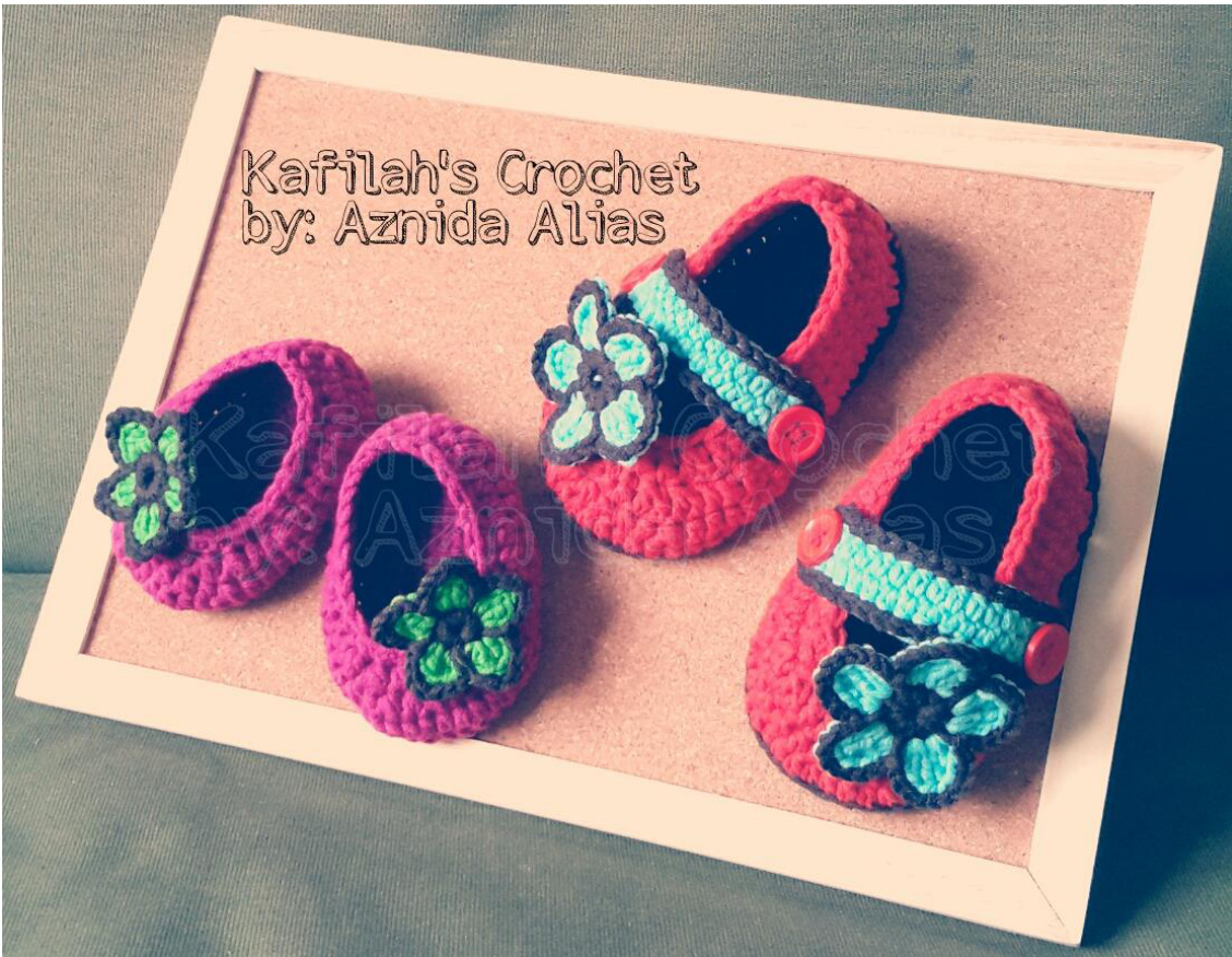 Simple Booties Crochet Pattern by Aznida Alias Kafilah's Crochet for 0-3 Months and 6 Months - 1 Year Sizes pattern preview