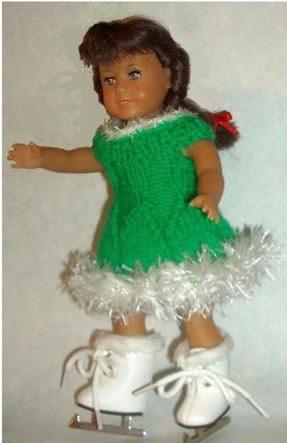 American Girl Doll Skater Dress Pattern with Optional Crocheted Fur Trim and Shell Edging by Hazel Spencer pattern preview