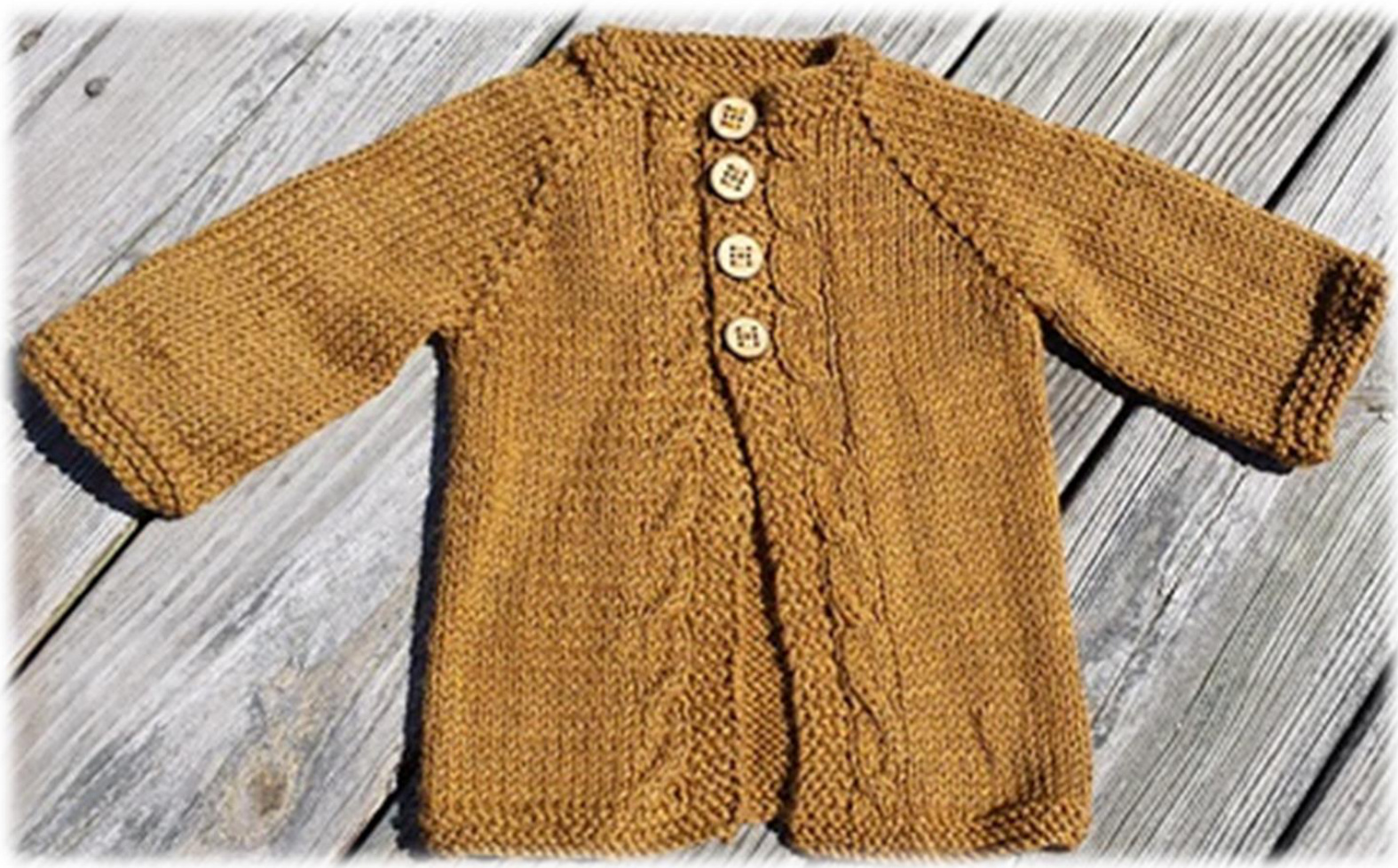 Wee Peanut Classic Cable Cardigan Knitting Pattern for Babies by Taiga Hilliard Designs pattern preview