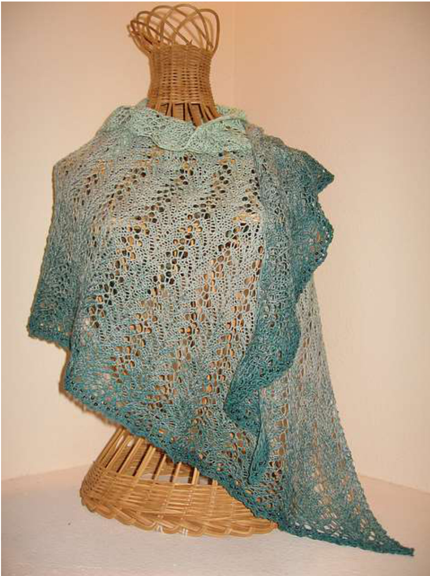 Fern Lace Wedge Shawlette Knitting Pattern by Deborah Tomasello - Customizable Gauge and Size pattern preview