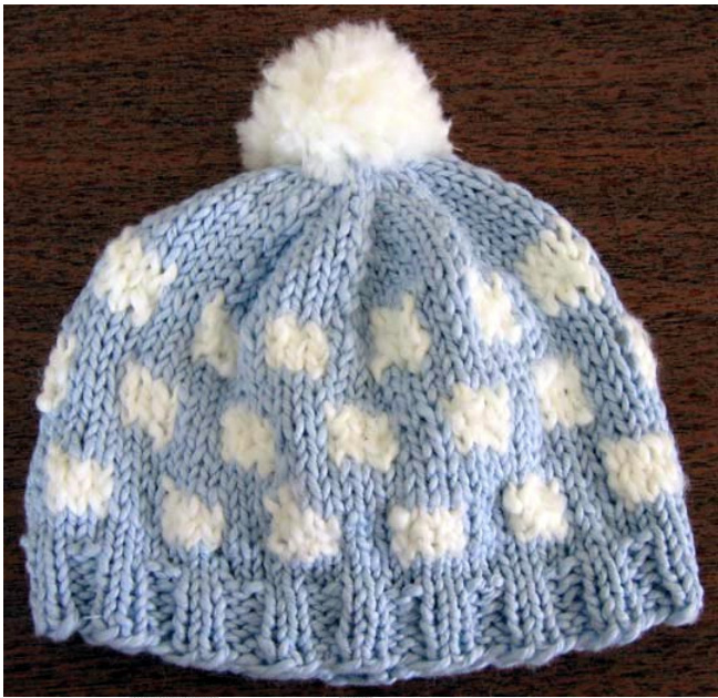 Baby Blue Cloud Hat Knitting Pattern for Infants (6-12 months) with Cotton and Novelty Yarns pattern preview