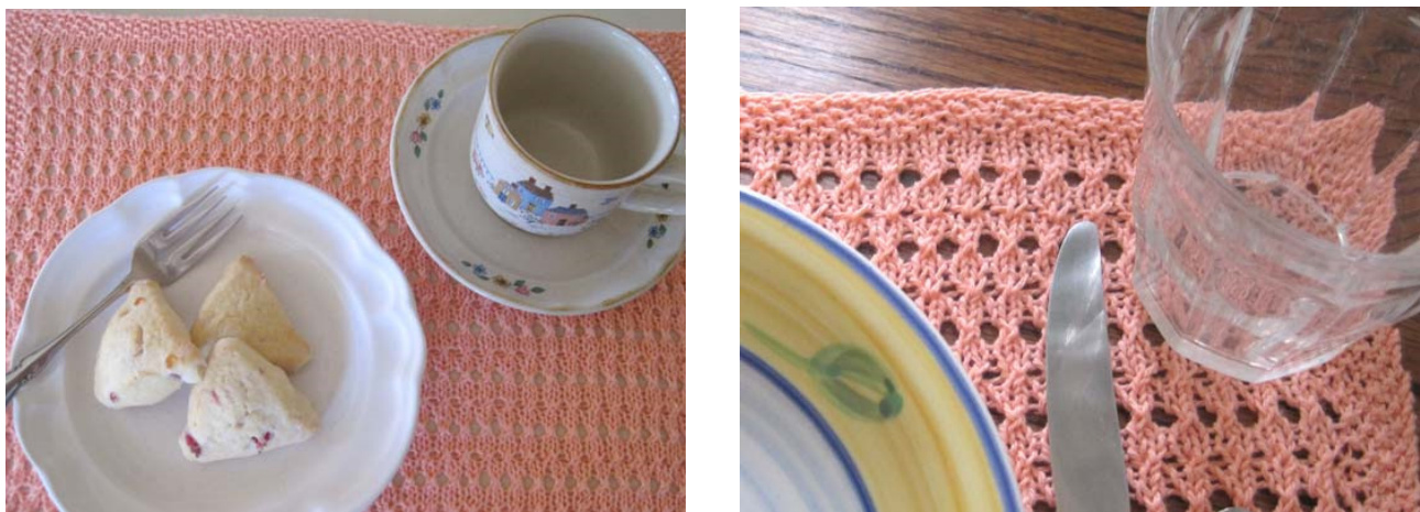 Peachy-Keen Placemat Knitting Pattern: A Decorative Table Accessory with Seed Stitch and Twist Stitch Details pattern preview