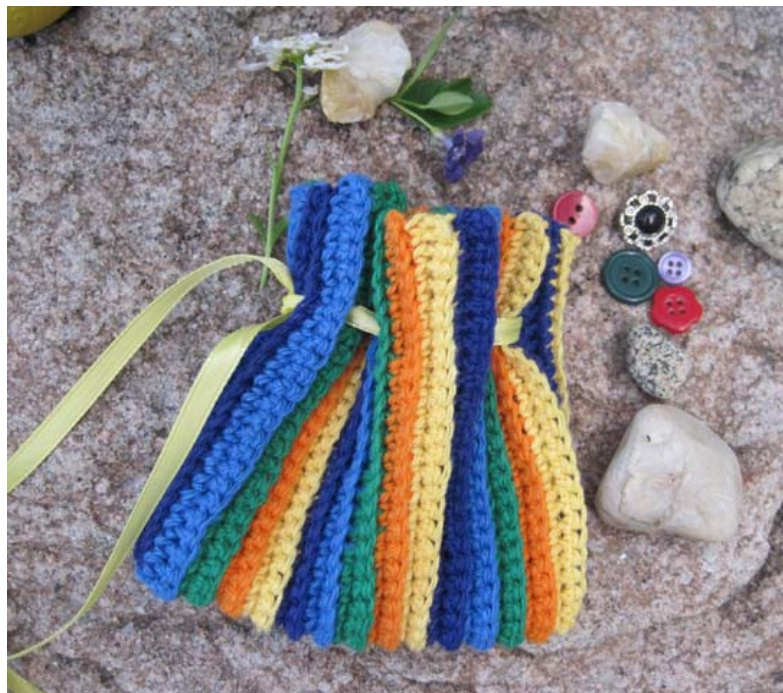 Kid's Rainbow Treasure Bag Crochet Pattern with Colorful Stripes and Drawstring Closure Instructions pattern preview