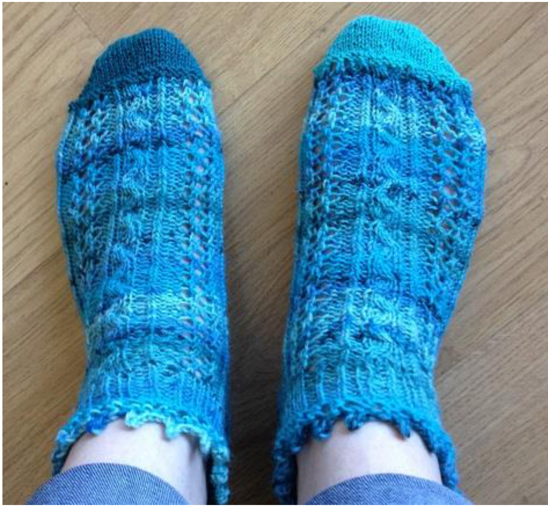 Summer Sock Knitting Pattern by Emer Thornbury: Ankle Sock with Lacey Panels and Cable Detail pattern preview