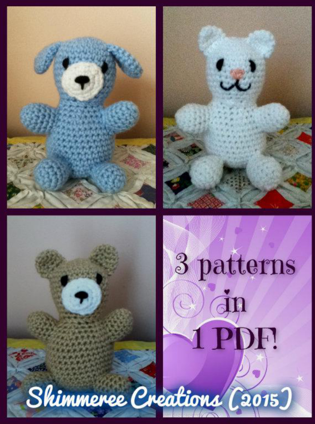 Amigurumi Baby Animal Set Crochet Pattern: Perry the Puppy, Kaitlyn the Kitty, and Bailey the Bear pattern preview