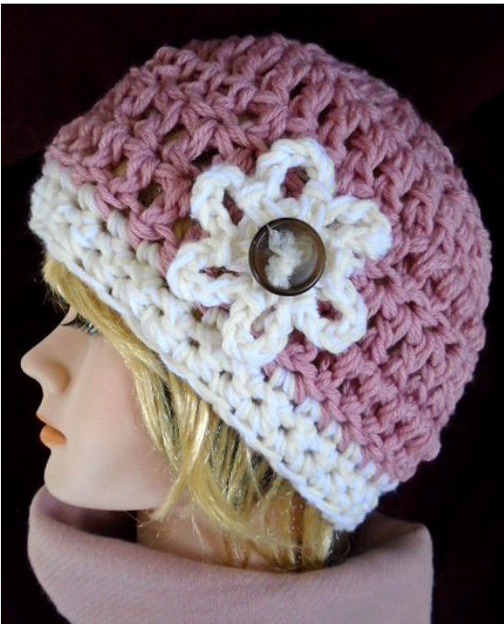 FREE Adult Chunky Beanie Crochet Pattern with Flower Embellishment by M. E. Harrington pattern preview