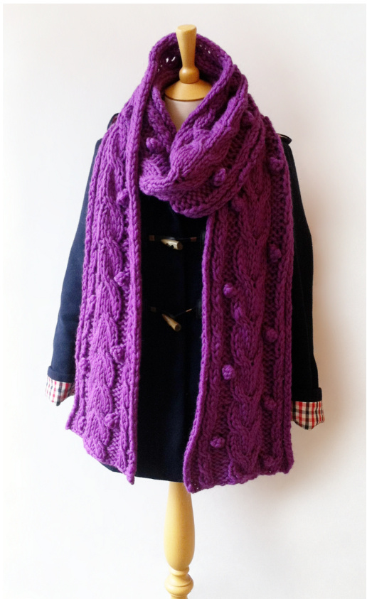 Big Wool Cable Scarf Knitting Pattern with Bobbles and Cables for Winter Warmth by Heather Peterson pattern preview