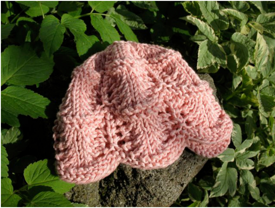 Scalloped Lace Baby Cap Knitting Pattern for Newborns and Infants - Garter Stitch Brim and Lace Crown Decreases pattern preview