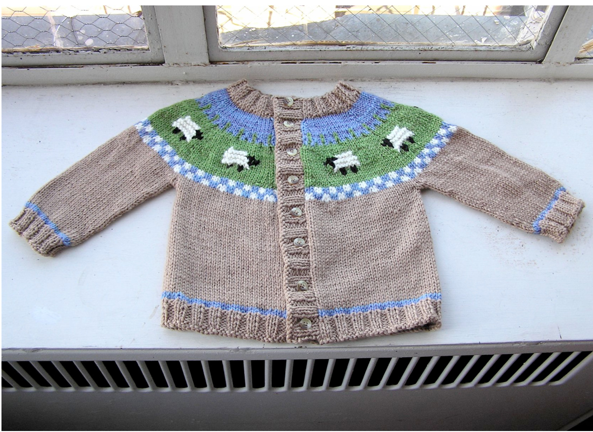 Sheep Yoke Baby Cardigan Knitting Pattern by Jennifer Little of Looking Glass Knits pattern preview