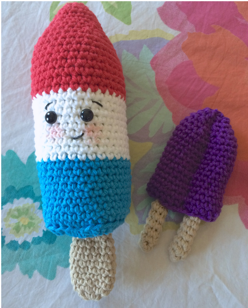 Crochet Pattern for Amigurumi Firecracker Popsicle with Mini Grape Double Popsicle Bonus pattern preview